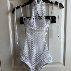 White Mesh Halter Bodysuit
